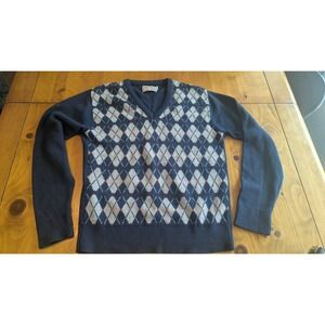 Mark Scot Collection Mens V-Neck Argyle Sweater Navy Blue Grey Red Size M